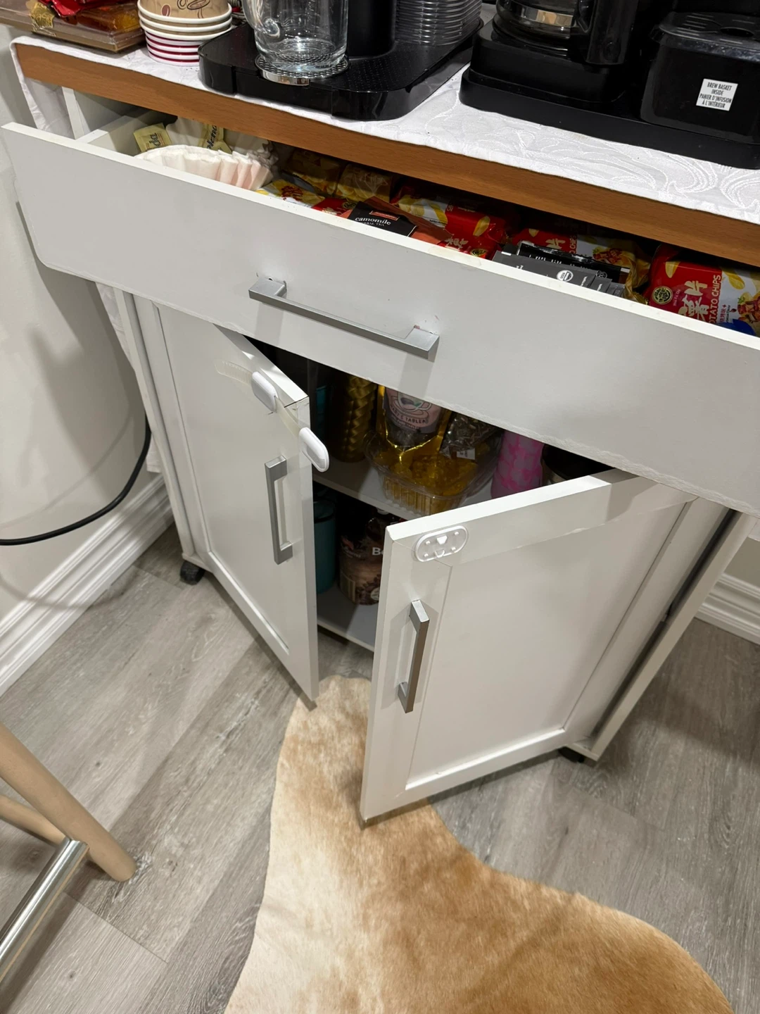 White Kitchen Cart with Drawer and Cabinet Storage - photo 3