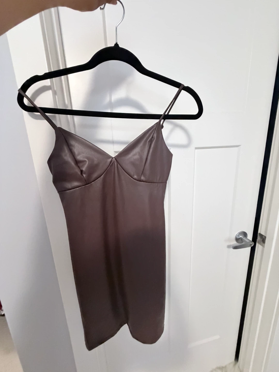 Brown Faux Leather Mini Dress