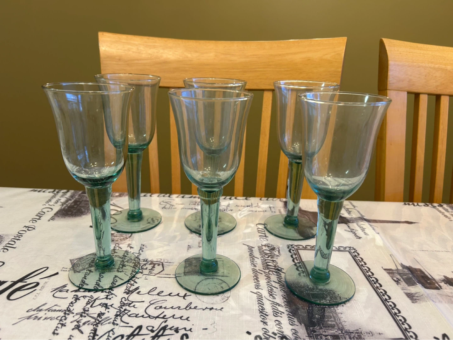 Set of 6 Green Glass Wine Glasses