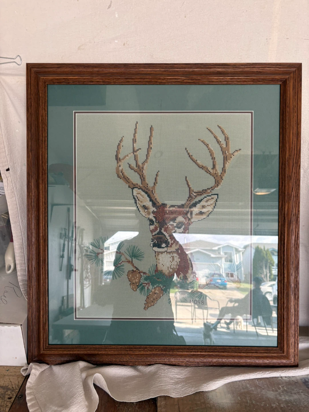 Framed Cross-Stitch Deer and Village Scenes - photo 2