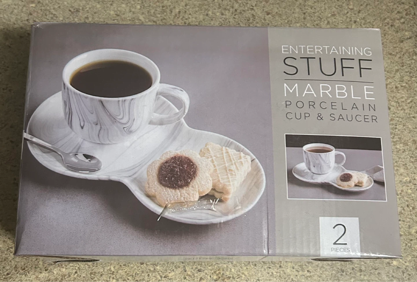 Entertaining Stuff Marble Porcelain Cup & Saucer Set (2 Pieces)