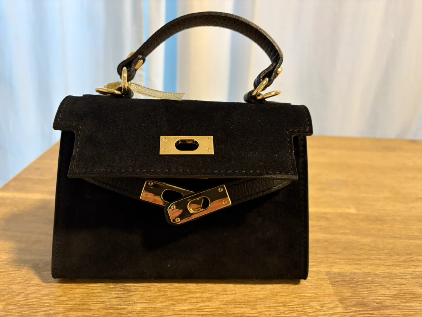 Borse in Pelle Black Suede and Leather Top Handle Handbag - photo 4