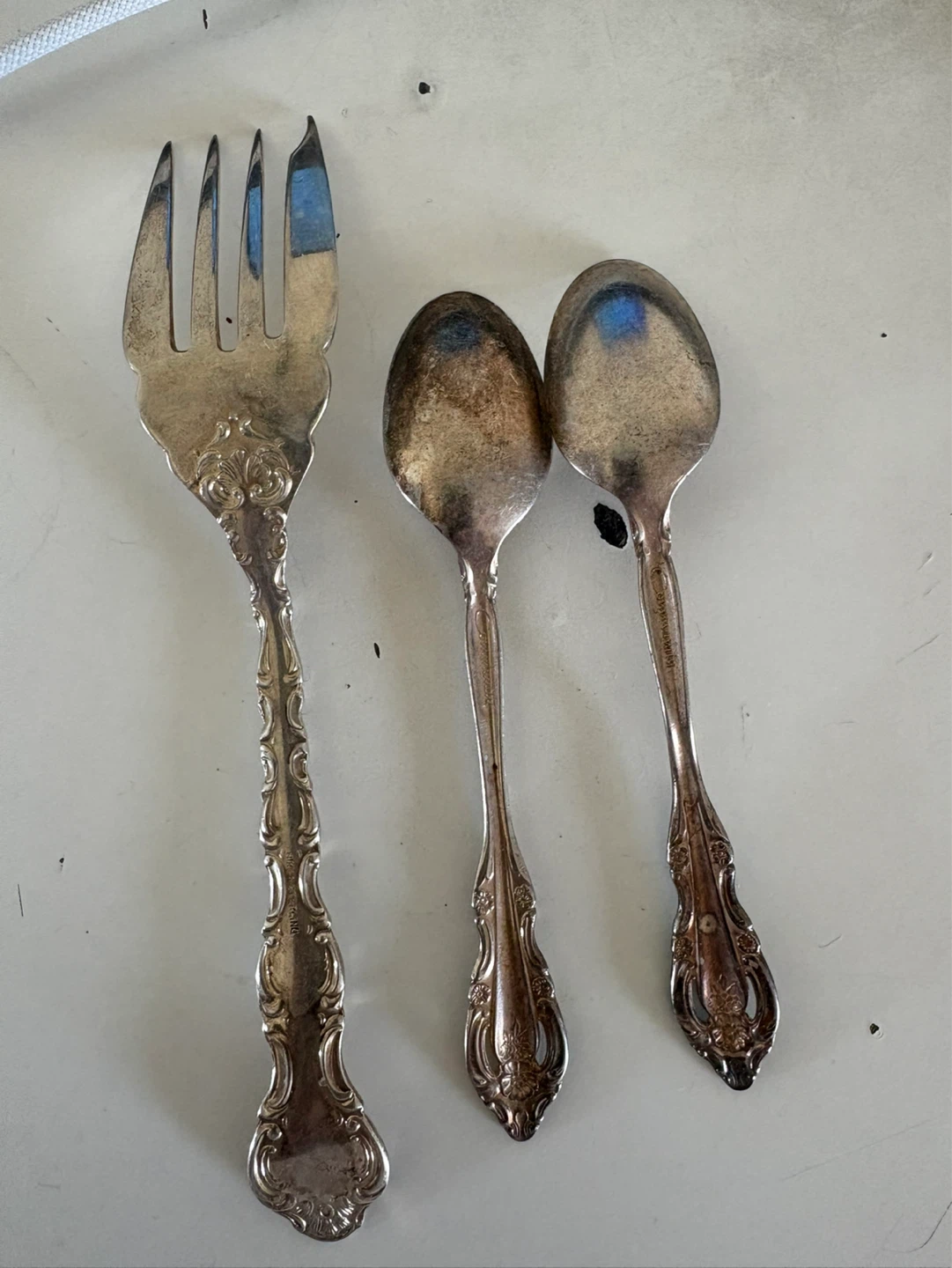 Ornate Silver Plated Fork and Spoons Set - photo 2