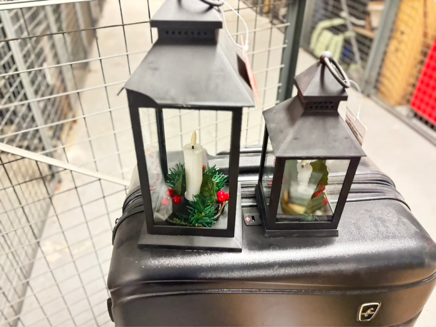 Set of 2 Black Decorative Lanterns with Candles - photo 2
