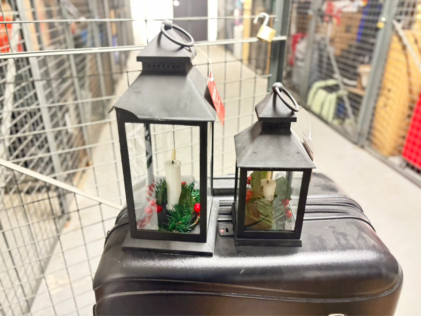 Set of 2 Black Decorative Lanterns with Candles