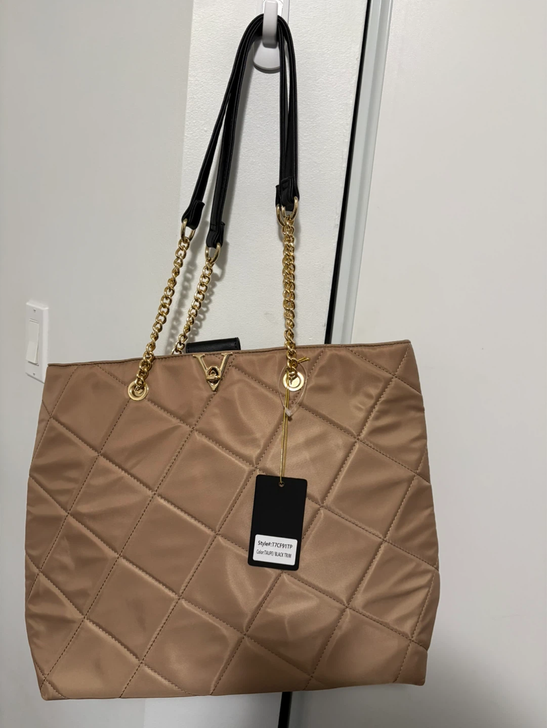 Quilted Tote Bag with Chain Straps