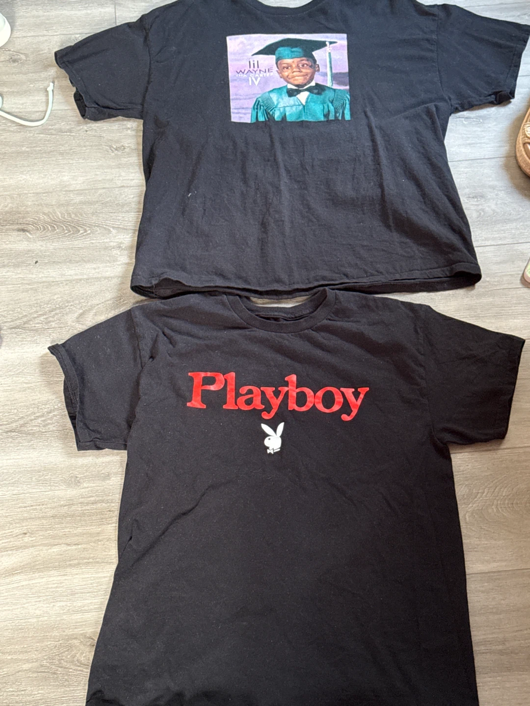 Lot of 2 Black Graphic T-Shirts (Lil Wayne, Playboy)