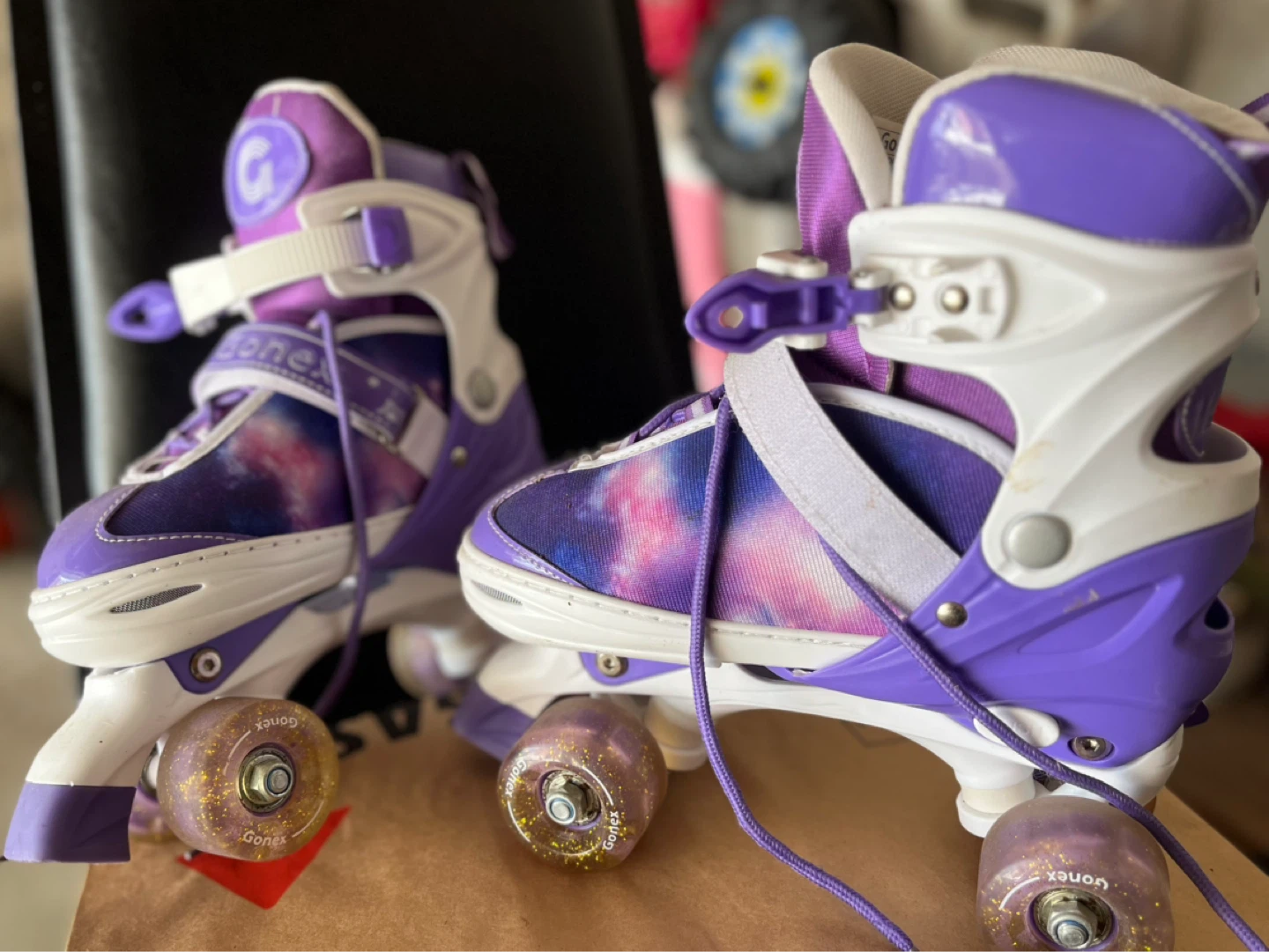 Gonex Adjustable Roller Skates - Purple/Galaxy Print - photo 2