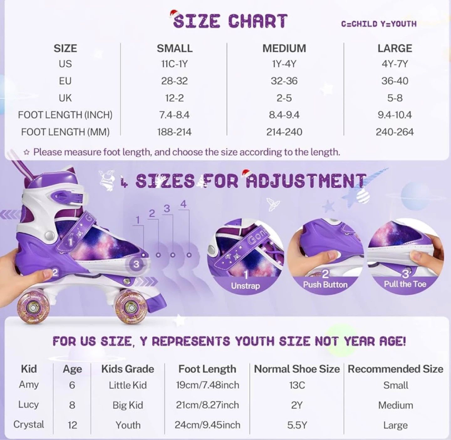 Gonex Adjustable Roller Skates - Purple/Galaxy Print - photo 5