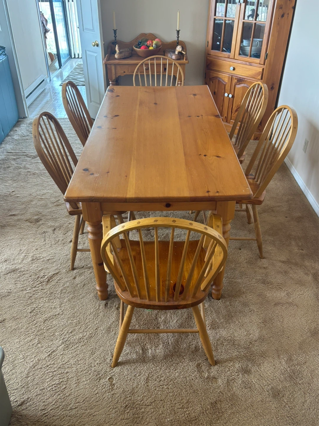6ft long Wooden Pine Dining Table With 6 Windsor Chairs - photo 2