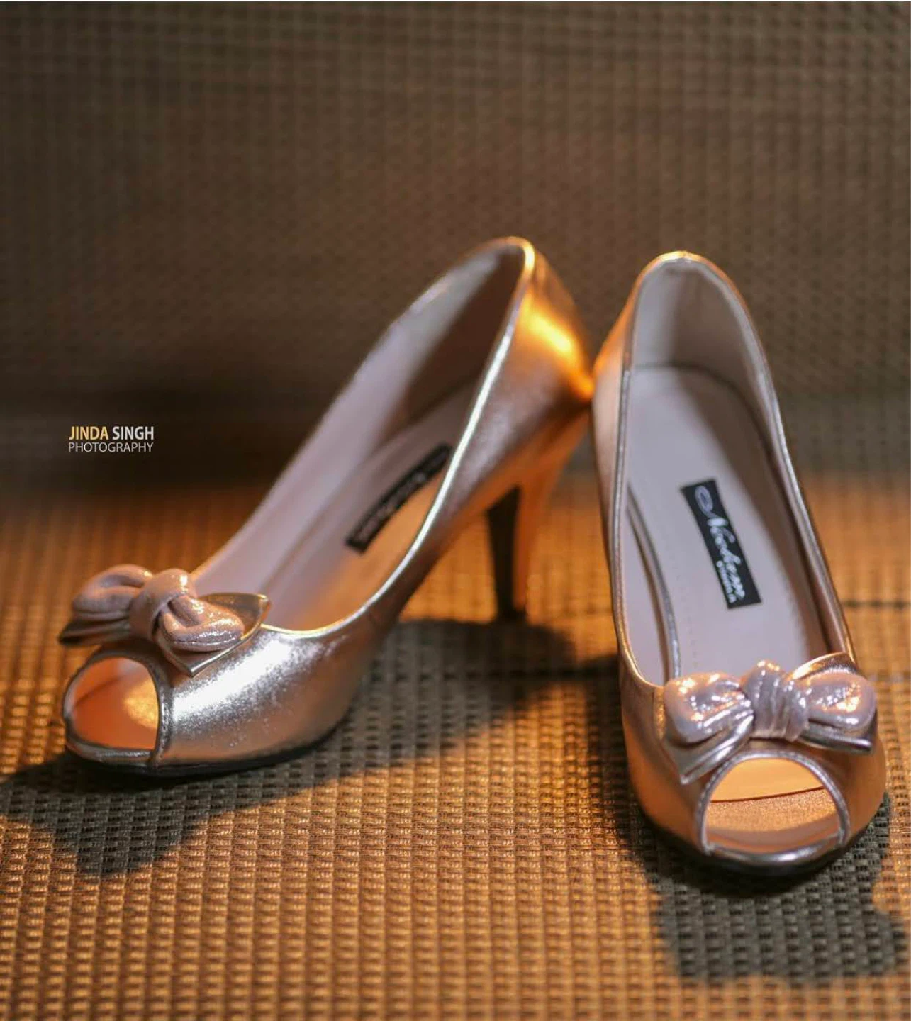 Rose Gold Peep-Toe Heels with Bow
