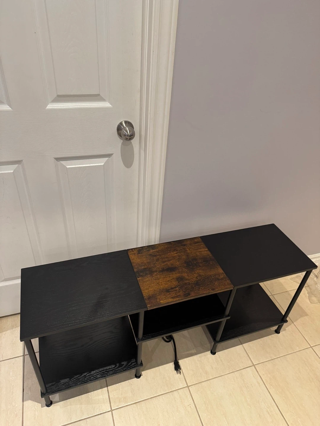 Black TV Stand with Built-in Power Outlets and LED Lights - photo 2