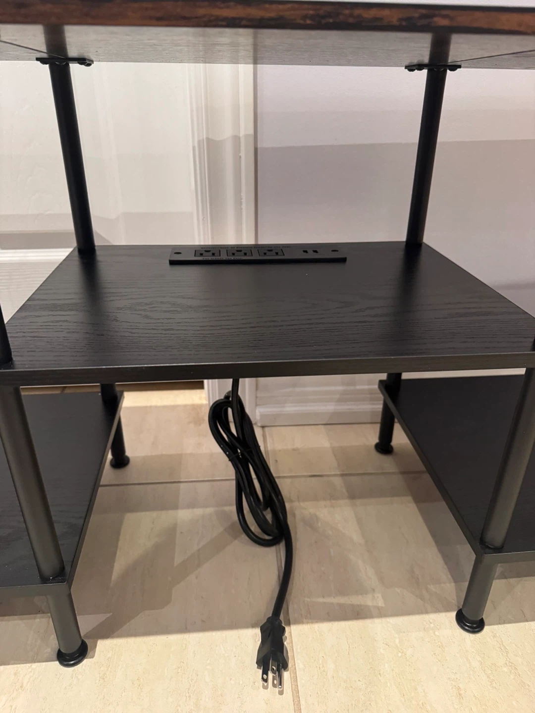 Black TV Stand with Built-in Power Outlets and LED Lights - photo 3