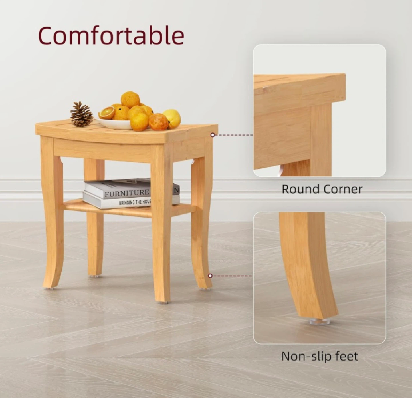 New Bamboo Shower Bench Small Side Table - photo 5