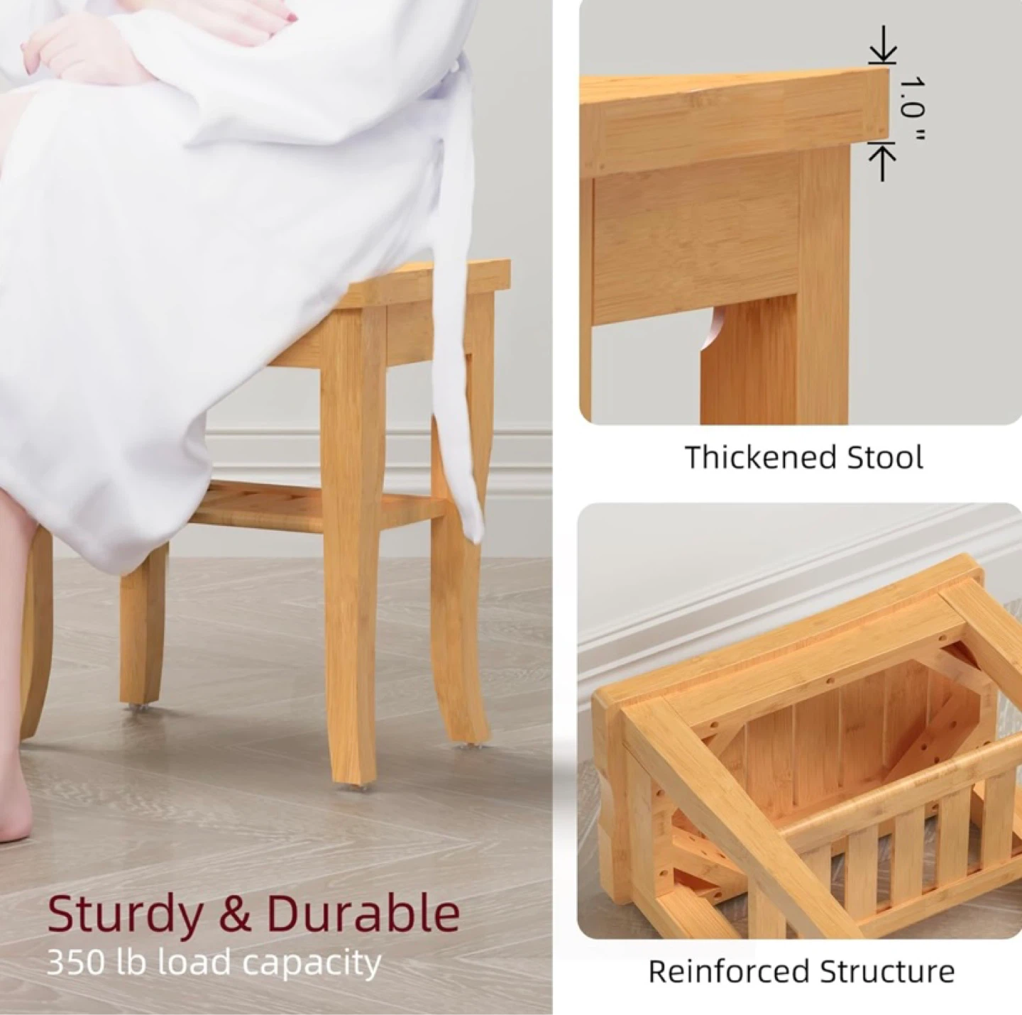 New Bamboo Shower Bench Small Side Table - photo 4