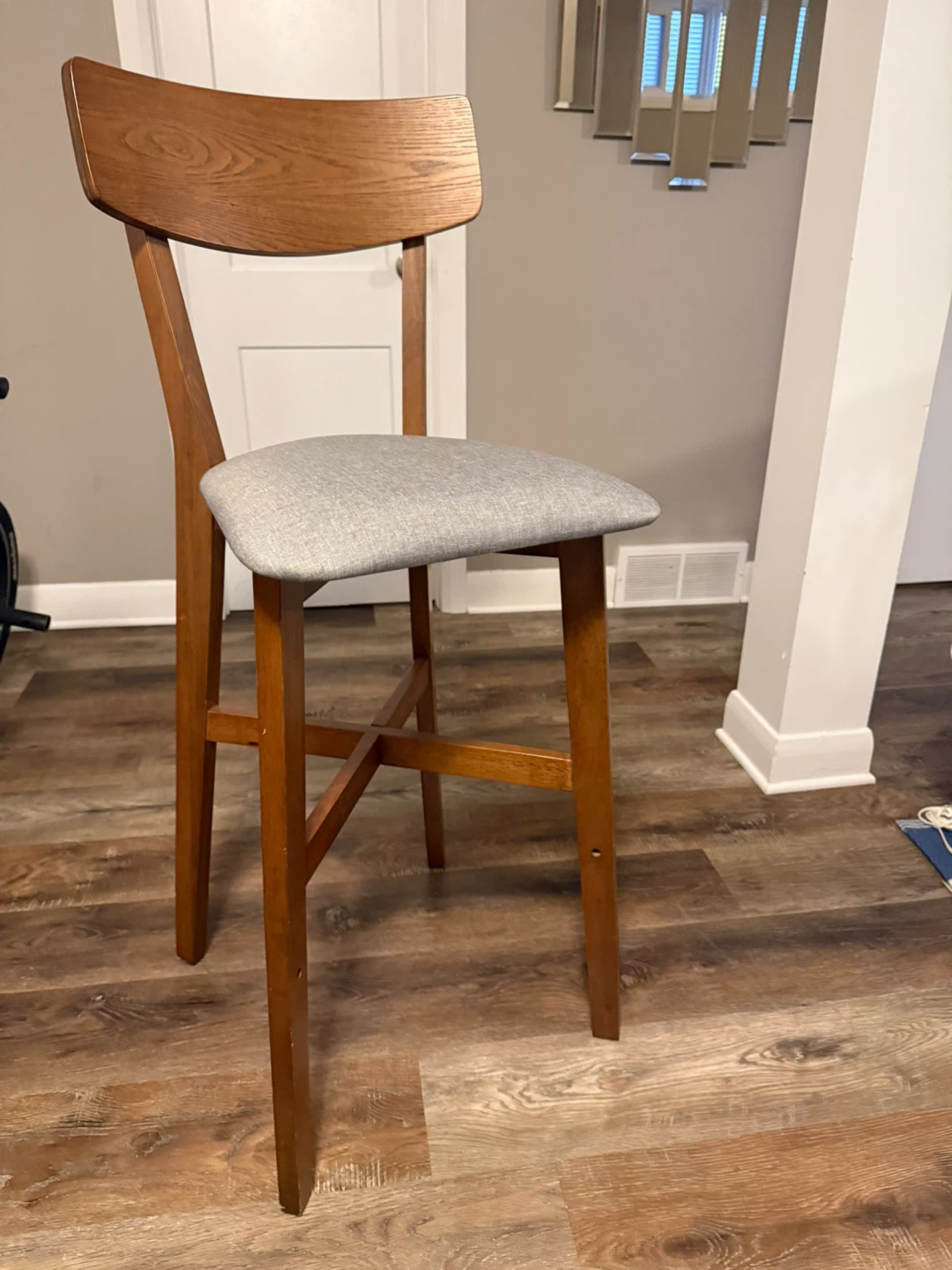 Wooden Bar Stool with Grey Upholstered Seat - photo 2