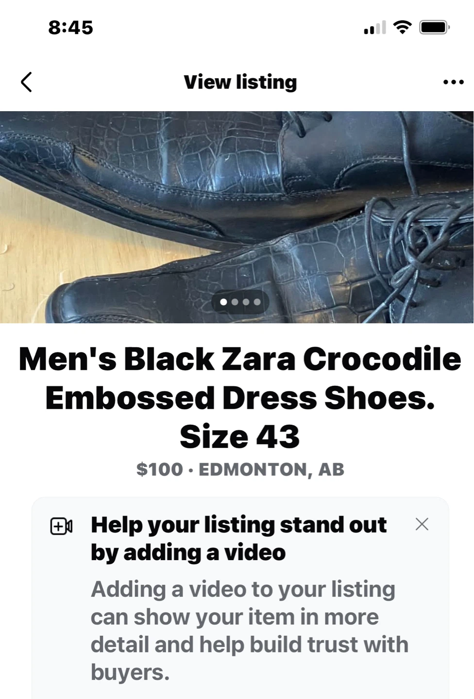 Men's Black Zara Crocodile Embossed Dress Shoes Size 43