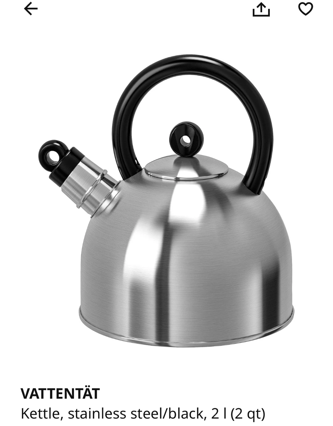 IKEA VATTENTÄT Kettle - Stainless Steel/Black, 2L