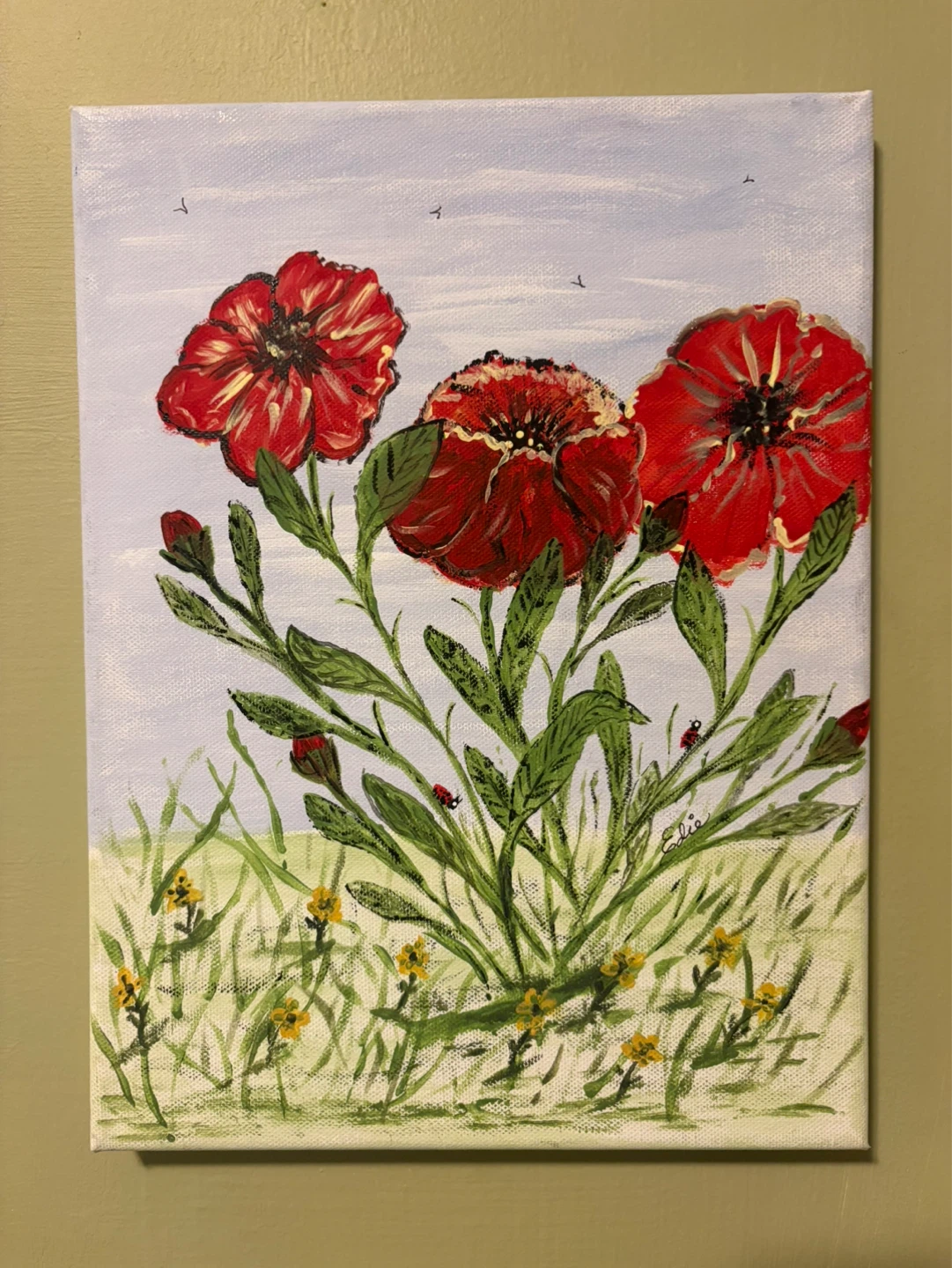 Original Acrylic Painting of Red Poppies