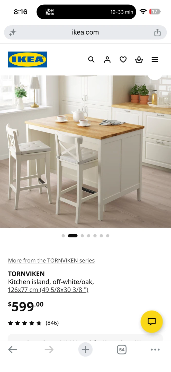 IKEA TORNVIKEN Kitchen Island + 2 Chairs Like New – $200
