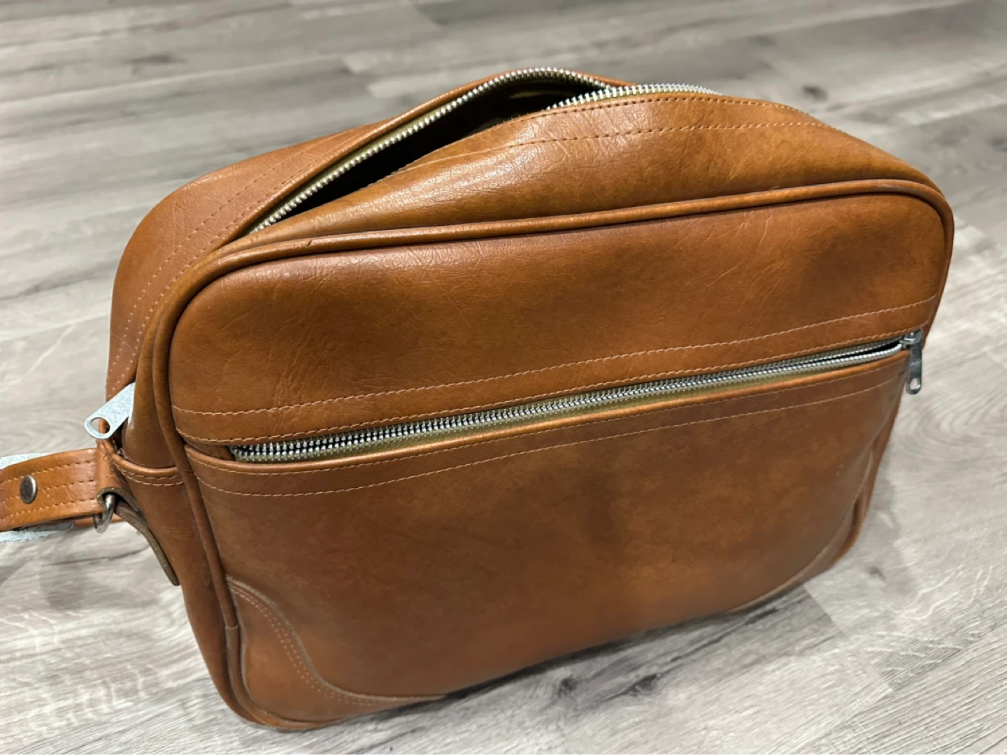 Brown Faux Leather Toiletry Bag/Carry-On Pouch - photo 2