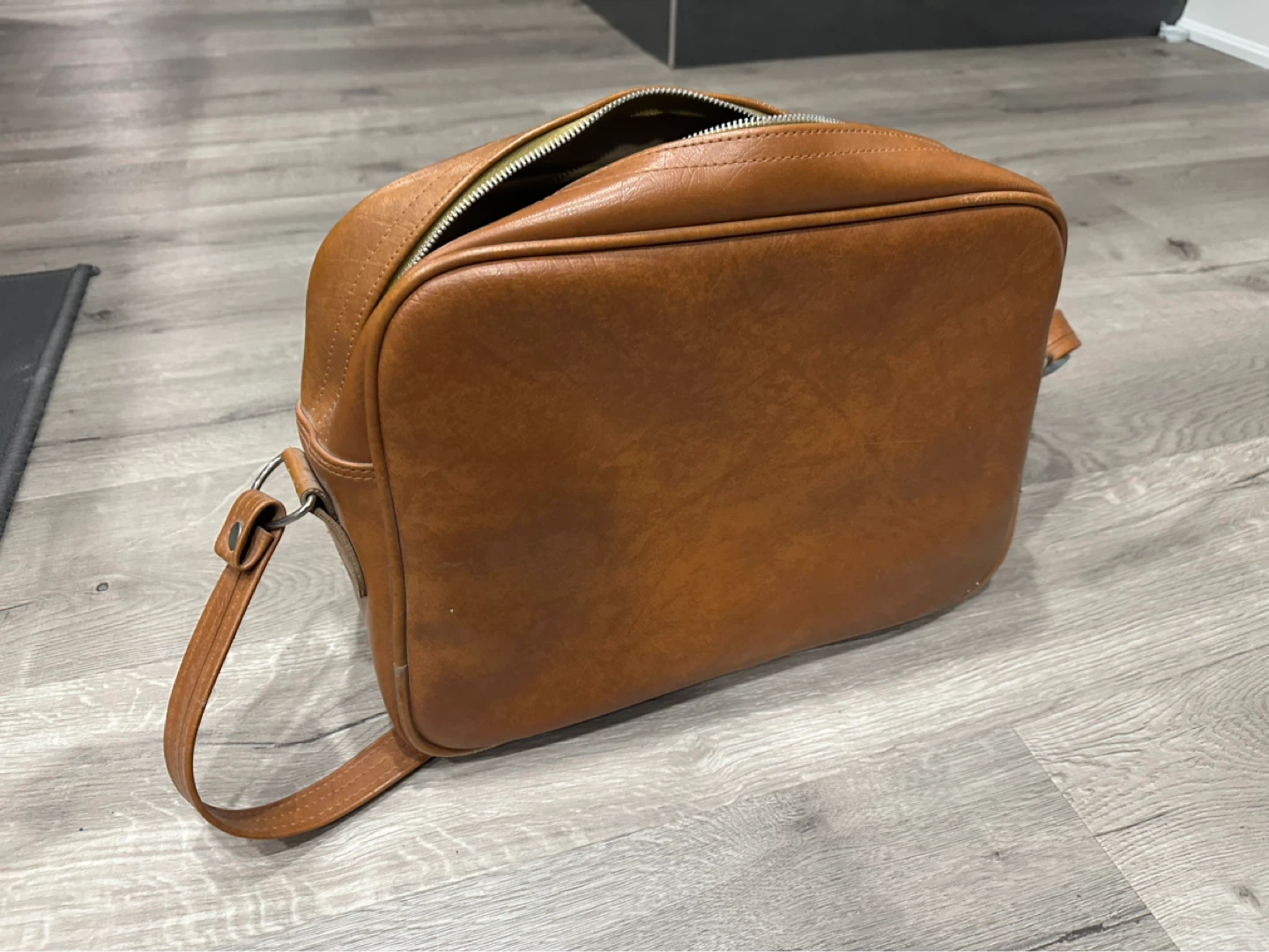 Brown Faux Leather Toiletry Bag/Carry-On Pouch