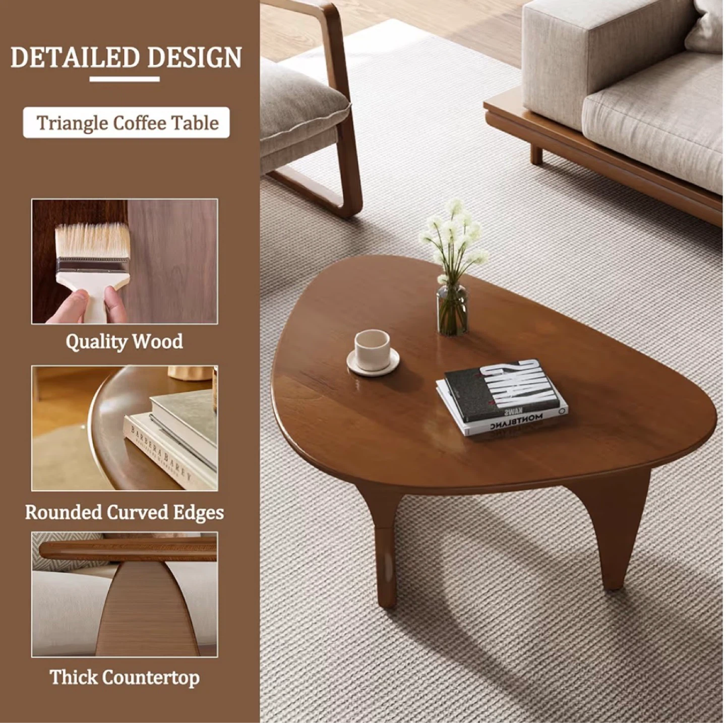 Nordic style Solid Wood Triangle Coffee Table - photo 5