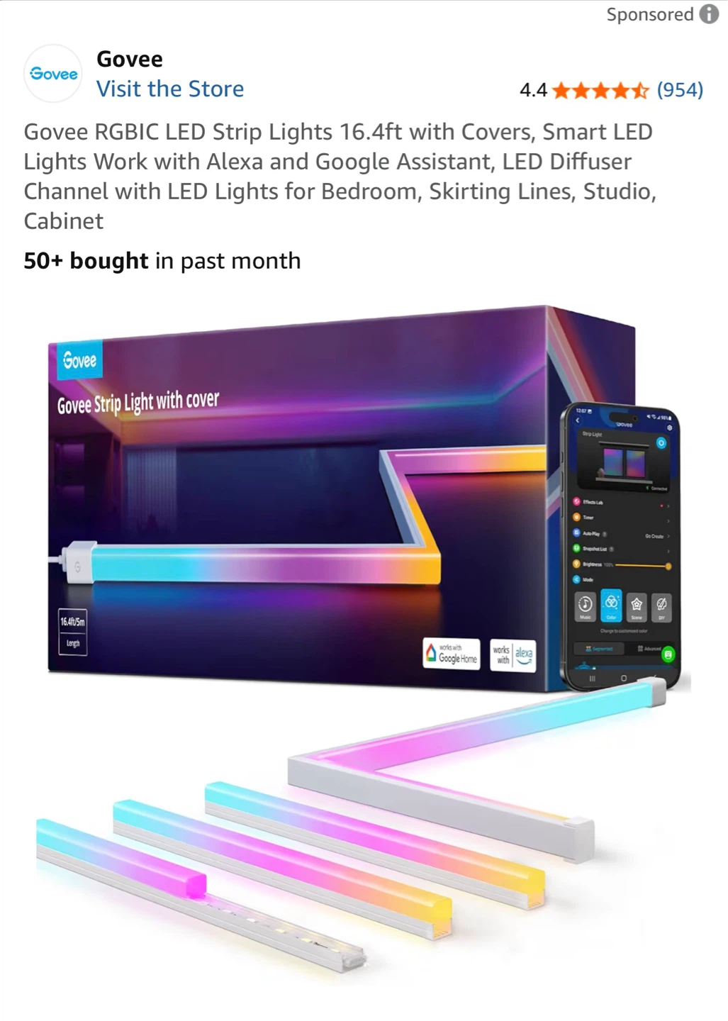 Govee RGBIC LED Strip Light with Cover 16.4ft/5m - photo 3