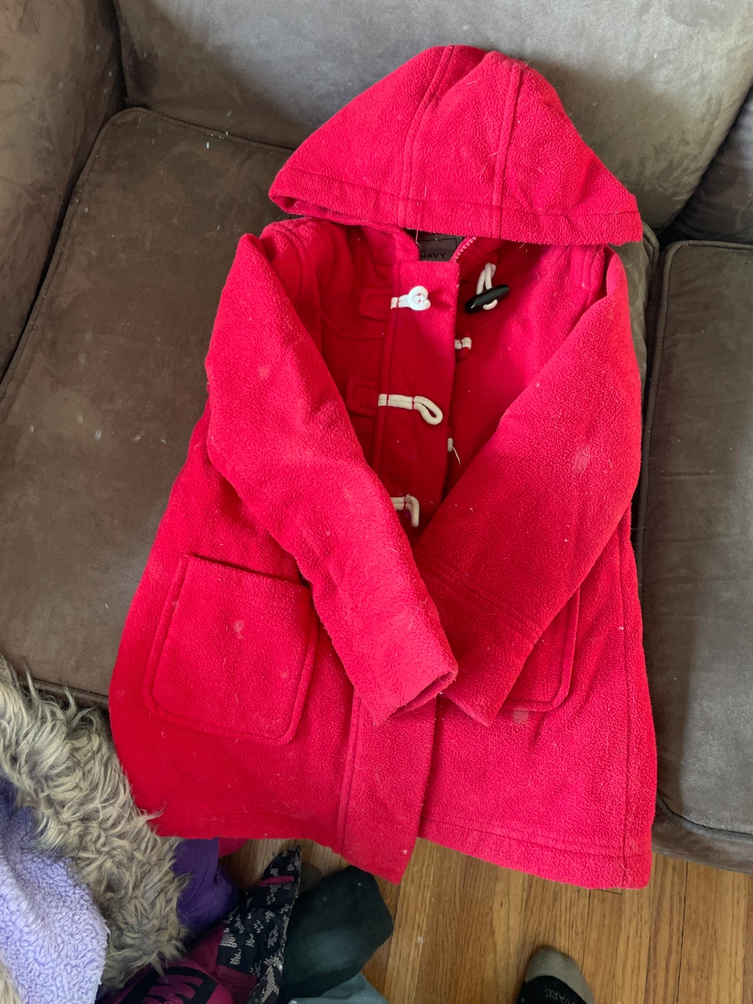 Old Navy Red Fleece Duffle Coat - photo 2