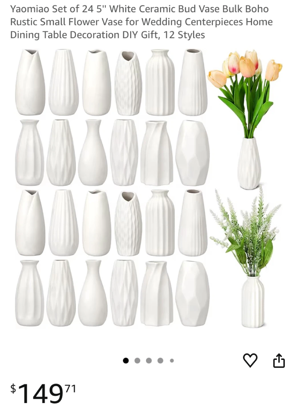 New Set of 24 5'' White Ceramic Bud Vase
