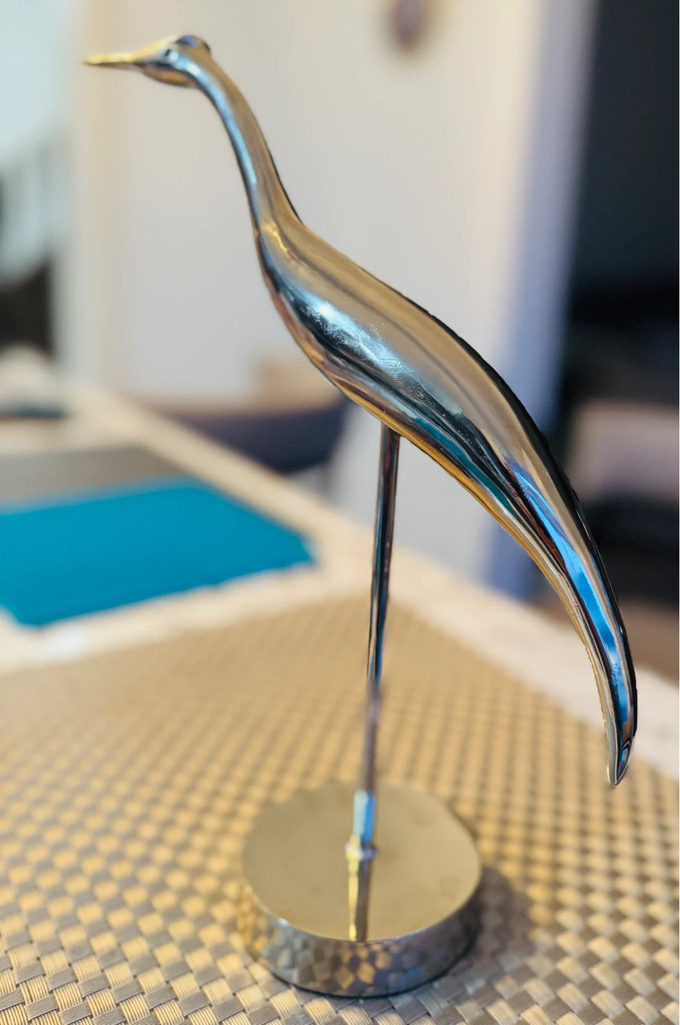 Chrome Heron Bird Sculpture