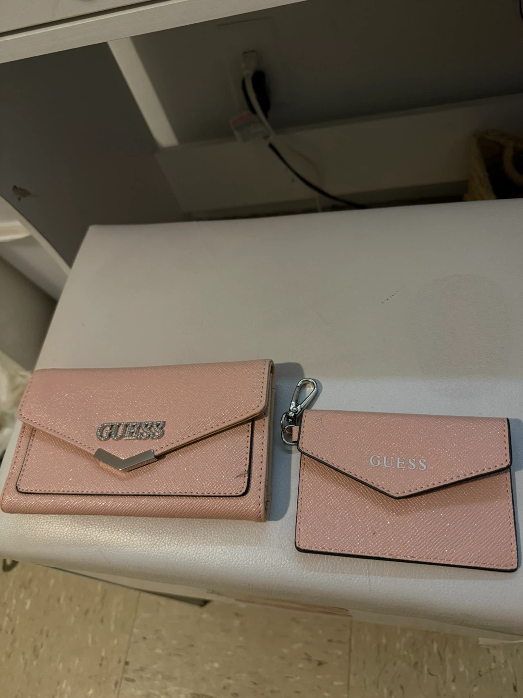 Guess Pink Glitter Wallet with Matching Card Holder