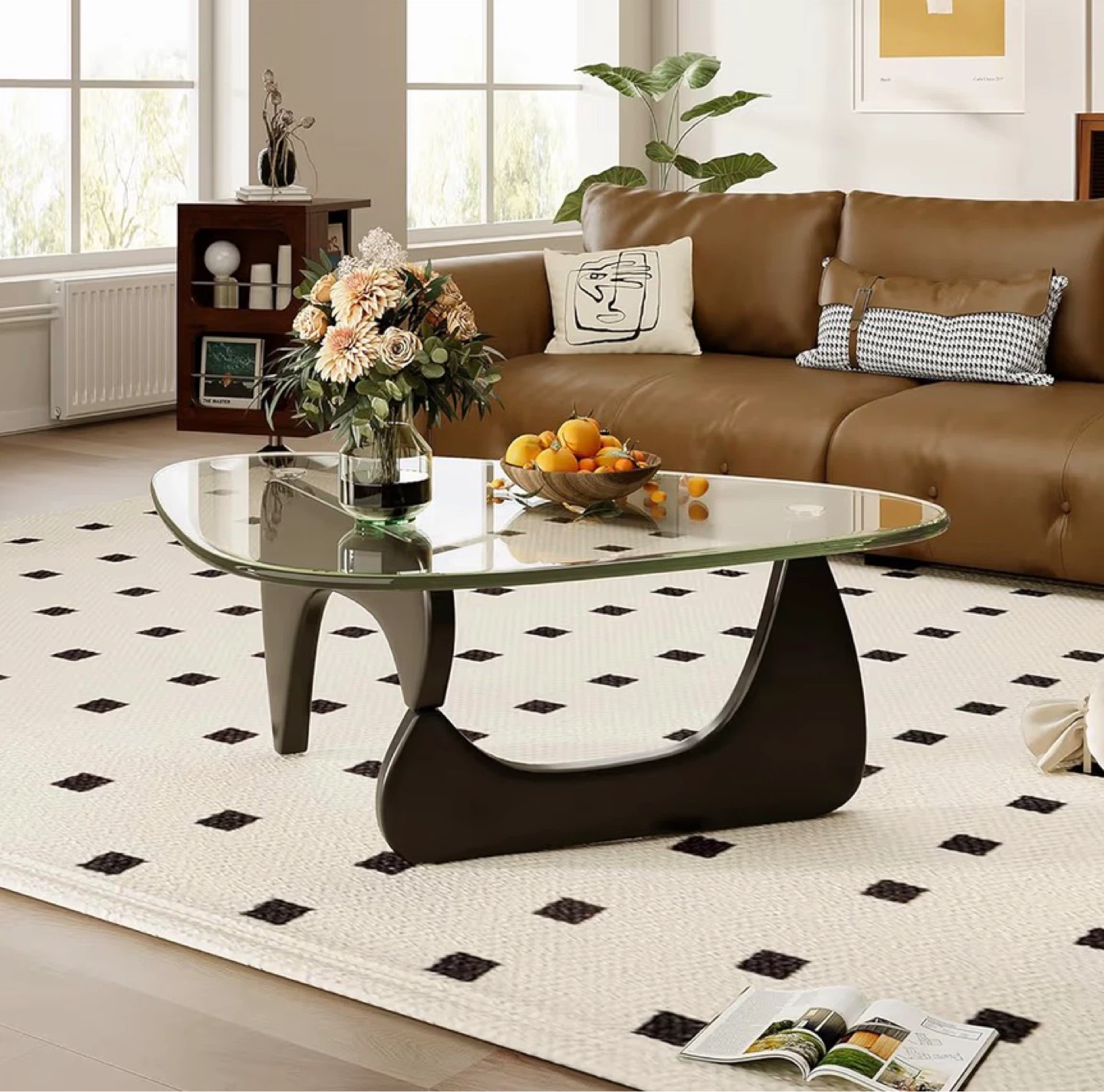 Noguchi style Coffee Table with Oak Wood Base