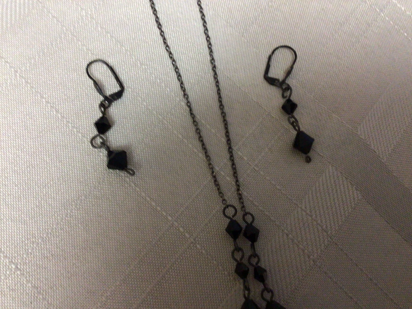 Vintage Black Beaded Necklace and Earring Set - photo 2