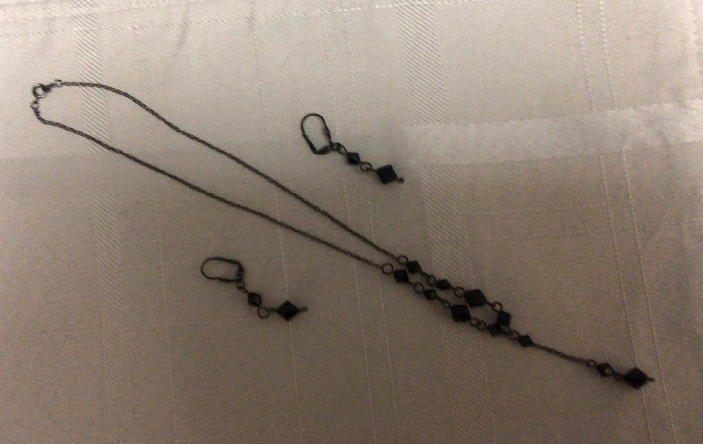 Vintage Black Beaded Necklace and Earring Set