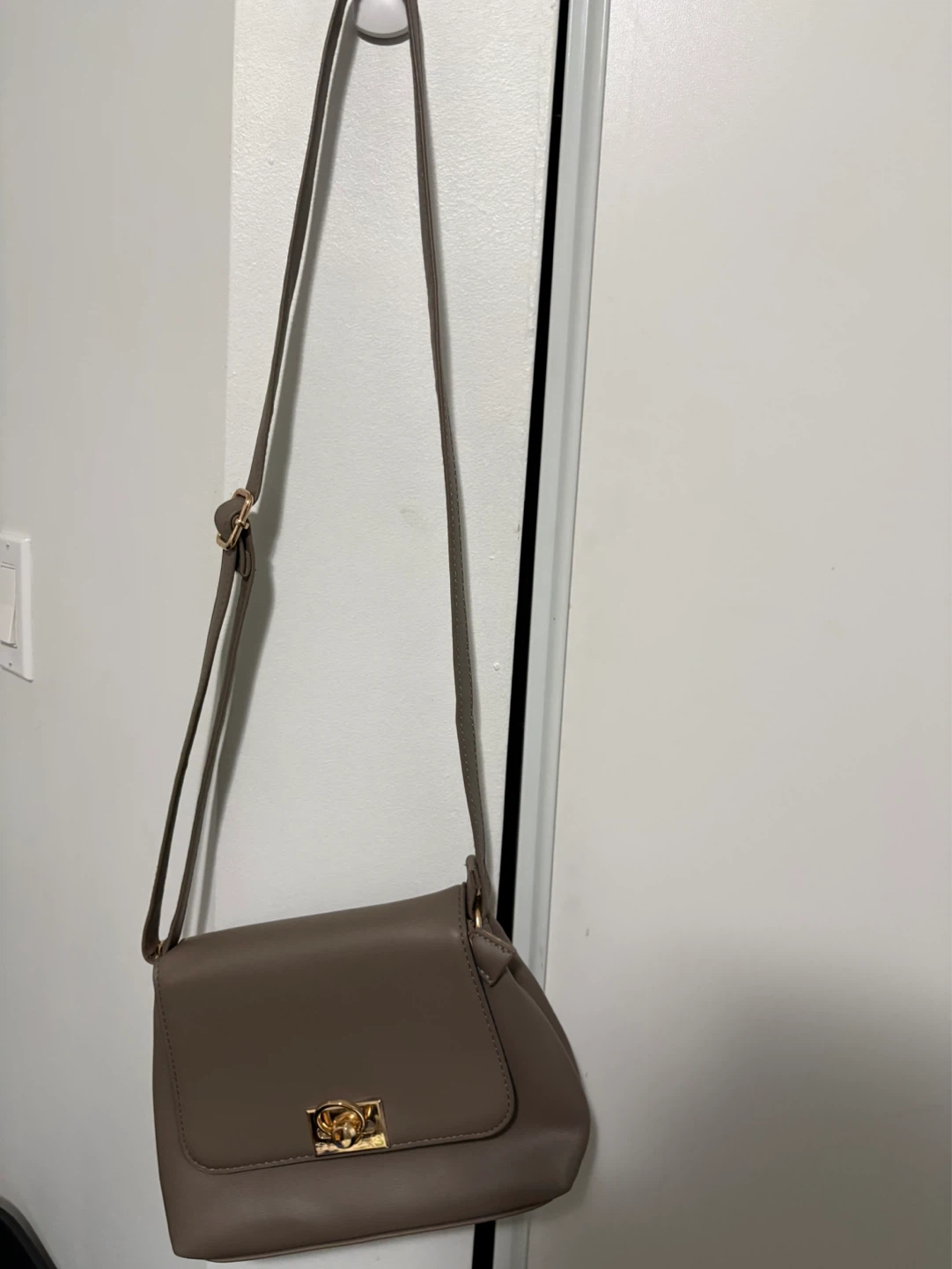 Taupe Crossbody Bag with Gold Clasp