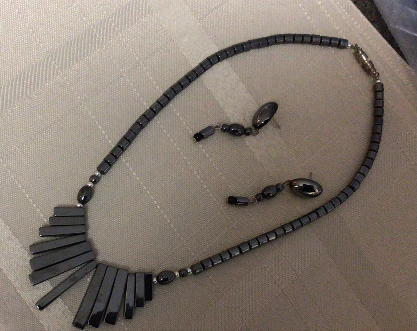 Vintage Hematite Necklace and Earring Set - photo 2
