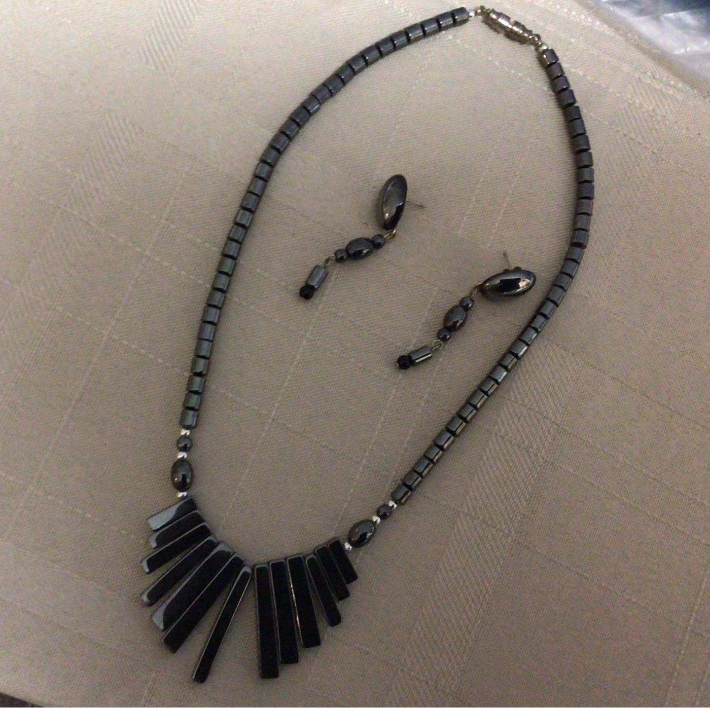 Vintage Hematite Necklace and Earring Set