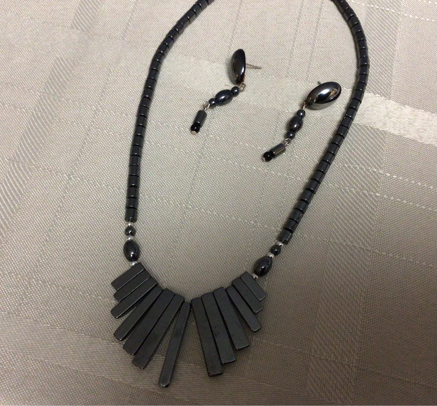 Vintage Hematite Necklace and Earring Set - photo 3