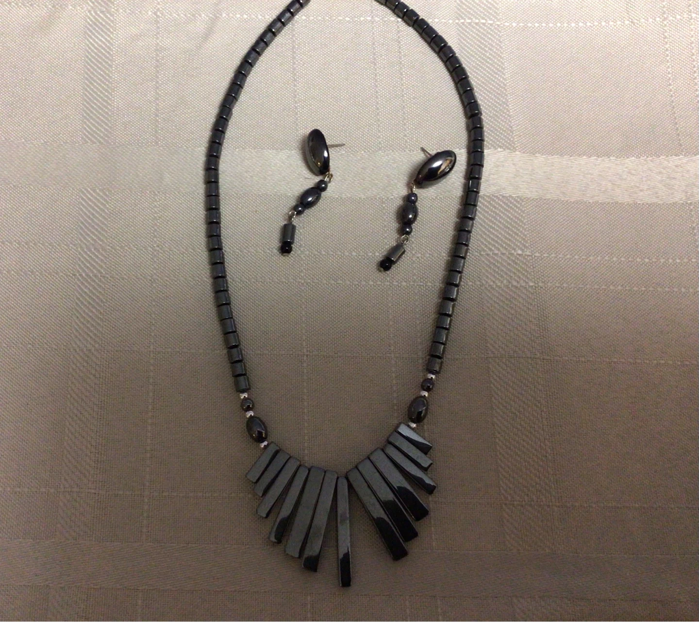 Vintage Hematite Necklace and Earring Set - photo 5