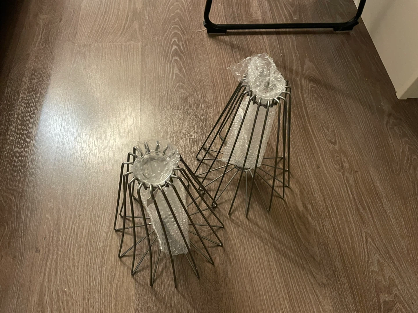 Pair of Metal Wire Candle Holders with Glass Inserts