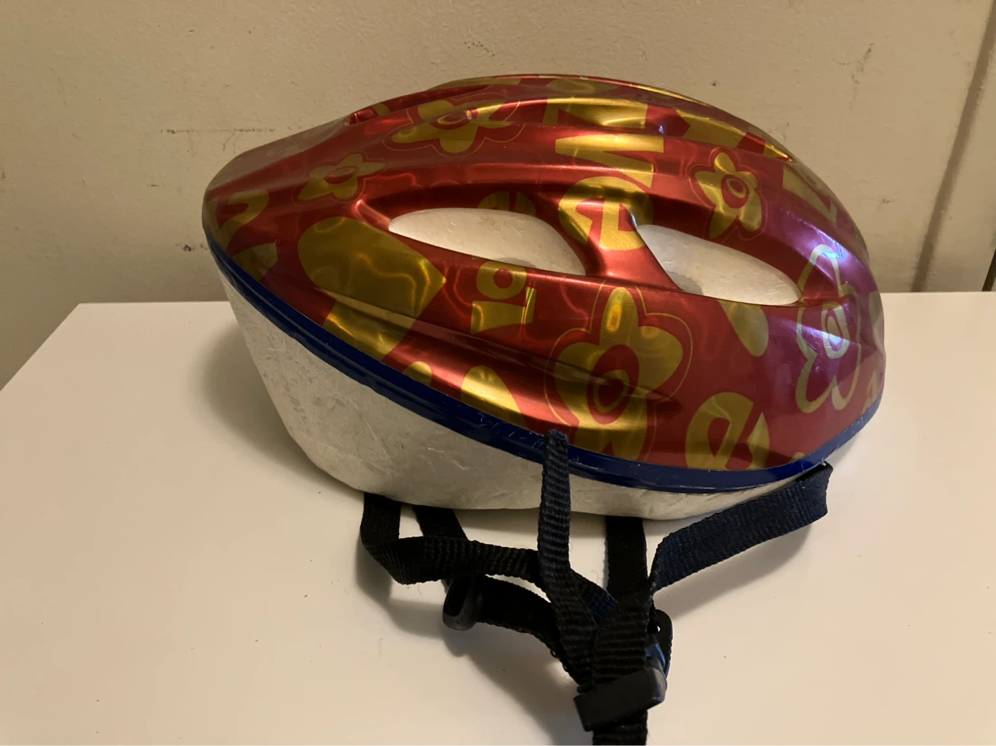 Bike Helmet - Red with Gold Flowers & Hearts - photo 2