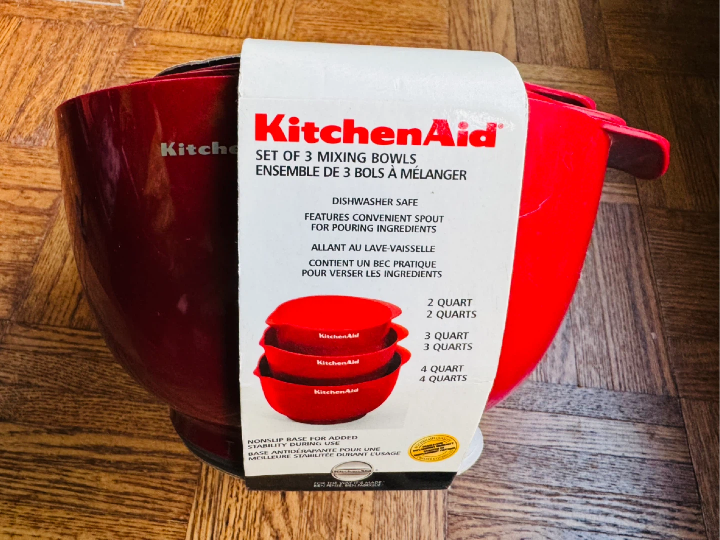 KitchenAid Set of 3 Mixing Bowls (2, 3, 4 Quart) Brand New