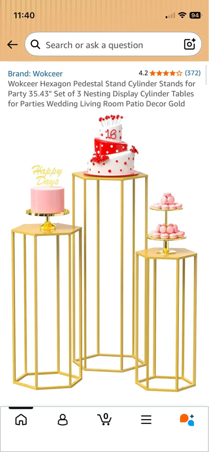 Wokceer Hexagon Pedestal Stands Set of 3 - Gold - photo 2