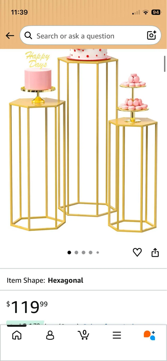 Wokceer Hexagon Pedestal Stands Set of 3 - Gold
