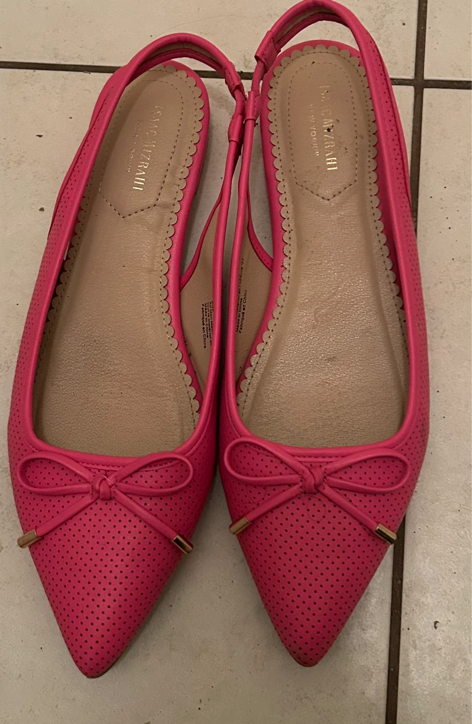 Isaac Mizrahi Pink Perforated Bow Ballet Flats