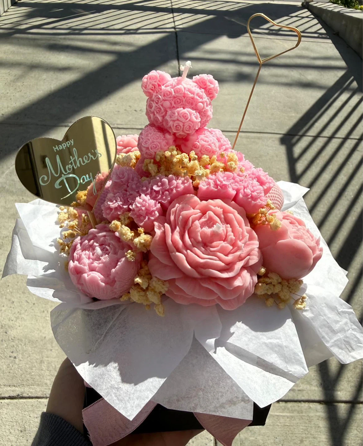Pink Teddy Bear and Flower Candle Arrangement - photo 3