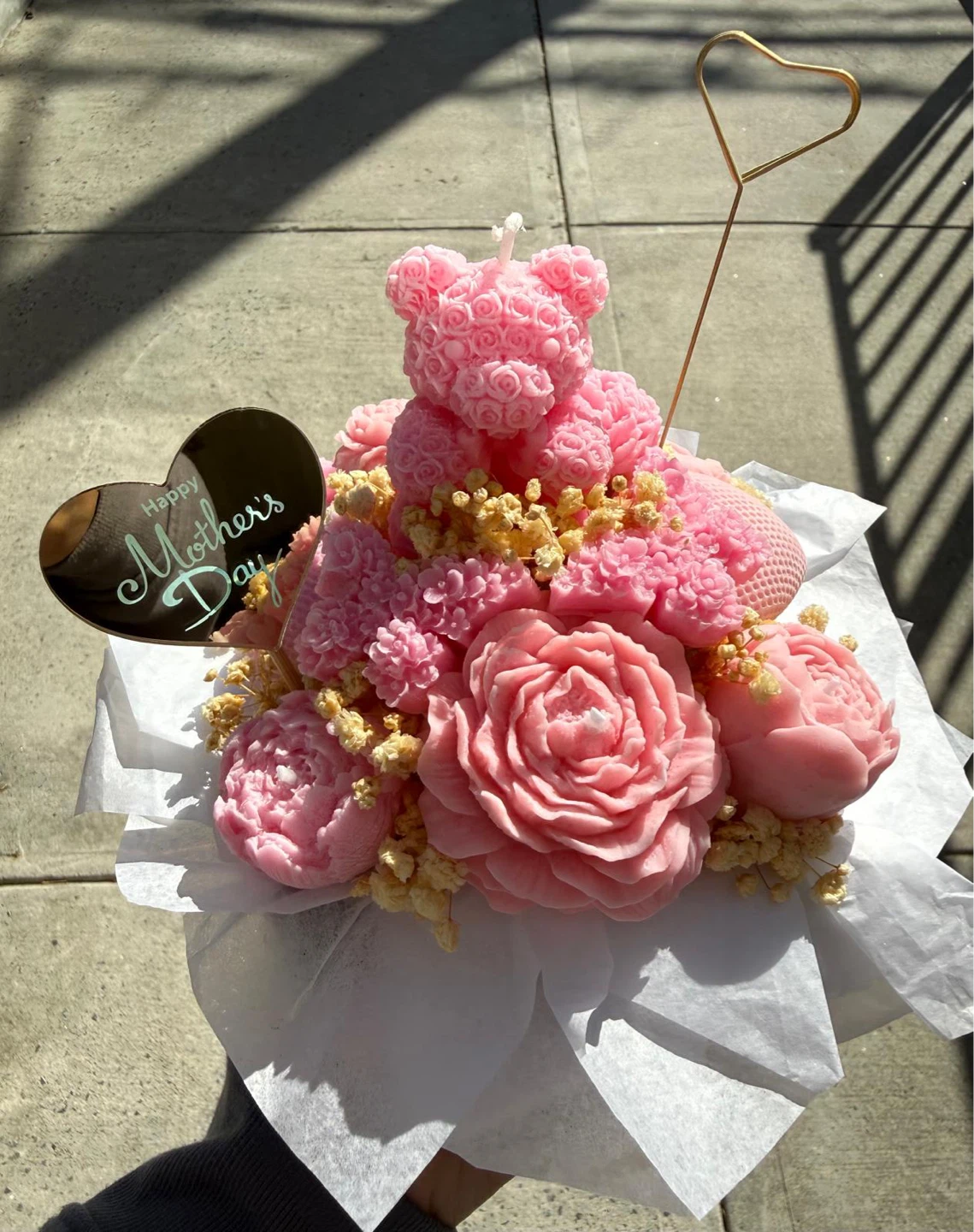 Pink Teddy Bear and Flower Candle Arrangement - photo 2