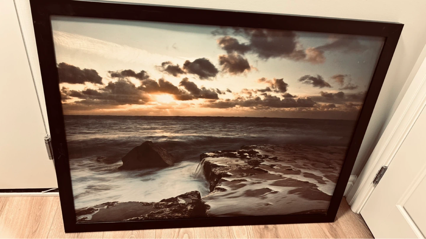 Large Framed Ocean Sunset Wall Art Picture – 33” x 43”