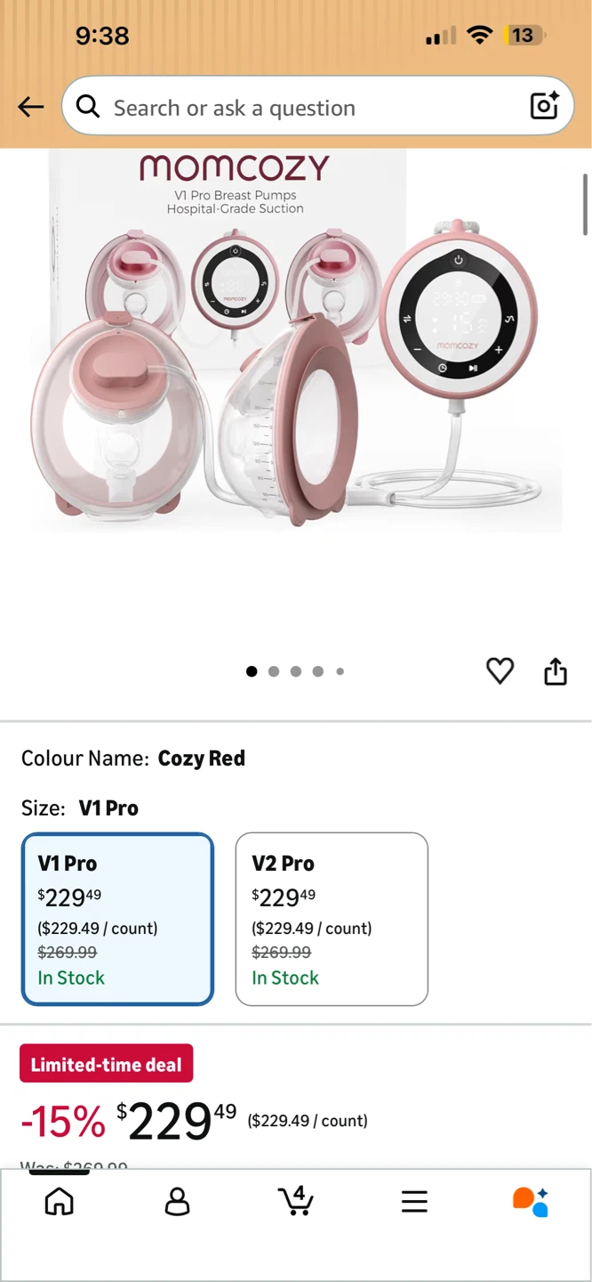 Momcozy V1 Pro Breast Pumps - Cozy Red